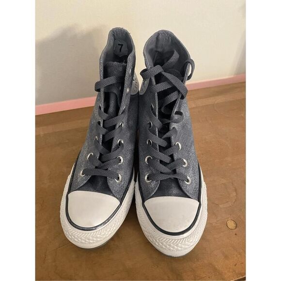 Converse size 7 Chuck Taylor All Star Lux Hidden Wedge high top grey sparkle - Picture 2 of 7